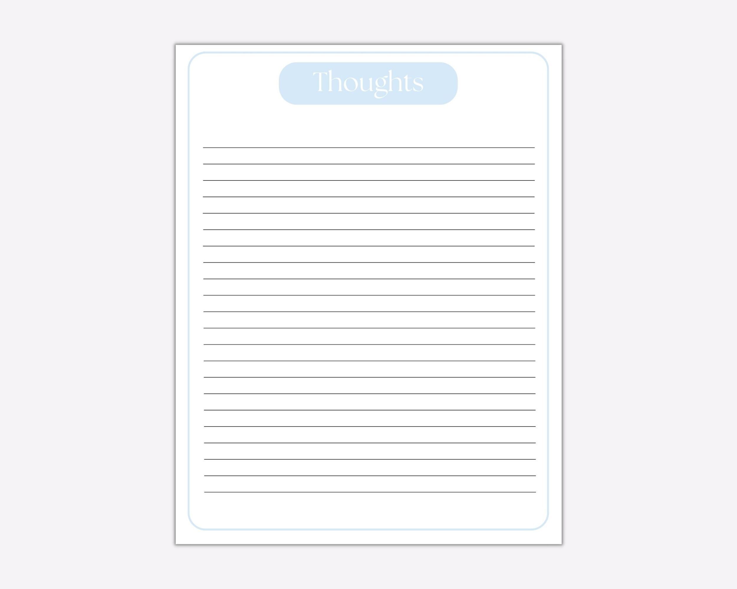 Pastel Lined Thoughts Page Printable, Notes Page Printable | A4 & US ...