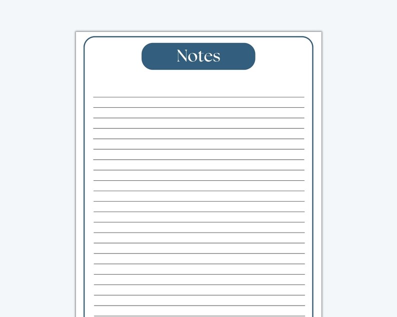 Lined Notes Page Printable, Blue Border Notepad Paper A4 & US Letter