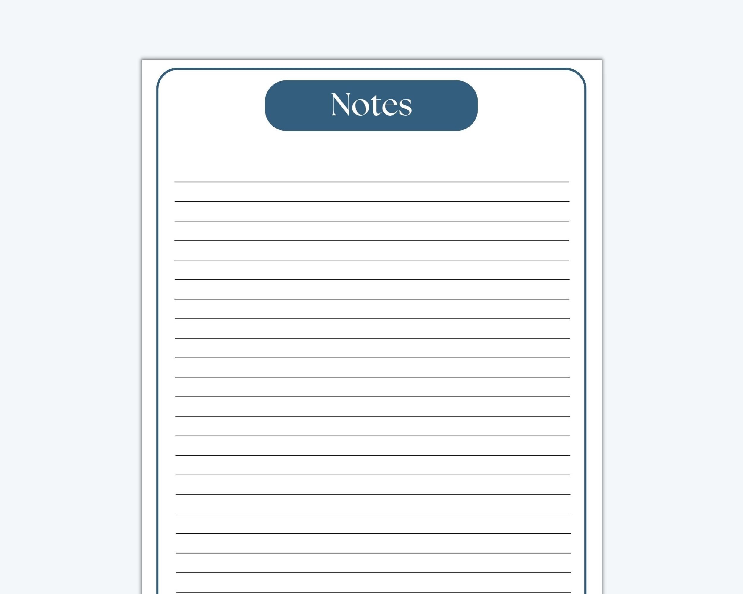 Lined Notes Page Printable, Blue Border Notepad Paper | A4 & US Letter ...