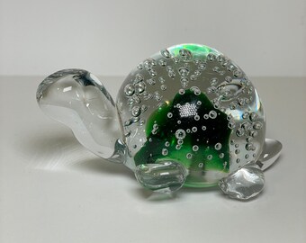 Turtle  Bubble Glass Green Figurine Paperweight