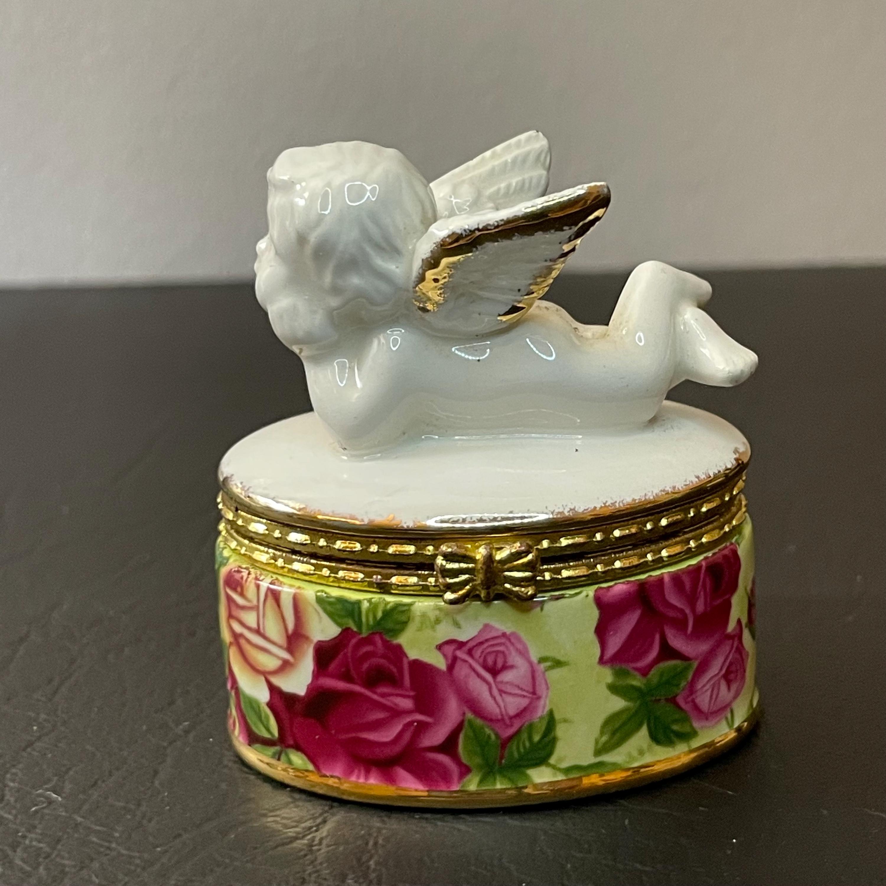アンファン　トレイBOX　レア　カントリー Royal Albert Old Country Roses Angel Trinket Box - Etsy