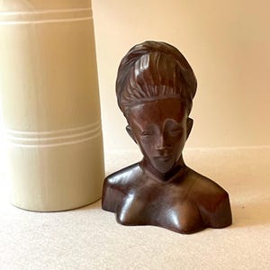 Vintage Small Indonesian Bust Wood Carved Woman Hand Carved Bali Sculpture