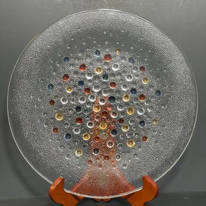 Vintage Bubble Glass Plates Confetti Art Glass Mid-Century Modern Set of 2