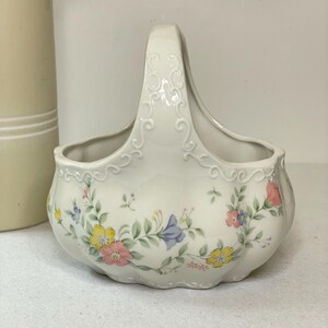 Vintage Porcelain Floral Basket With Handle Trinket Basket Made in Japan