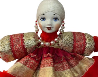Vintage Stunning Russian Porcelain Doll Blue & White Ethnic Dress
