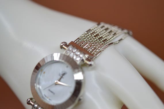 Silver tone with crystals, mop dial, womens watch - image 3