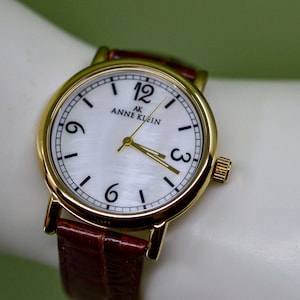 Anne Klein , gold tone , mop dial, womens , large, quartz wrist watch