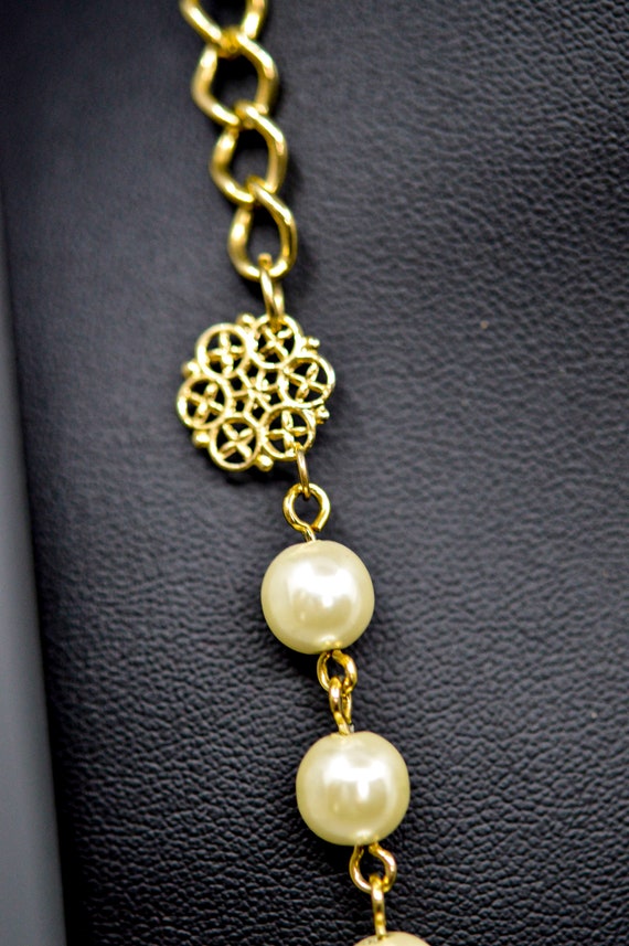 Gold tone with faux pearl beads, womens, long , f… - image 3