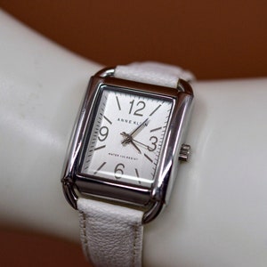 Anne Klein, silver tone with white dial, matching white bracelet , womens, quartz wrist watch