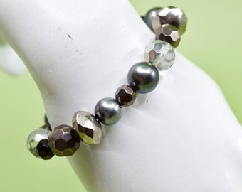 Silver and black tone, womens, beaded, sstretch, fashion, bracelet