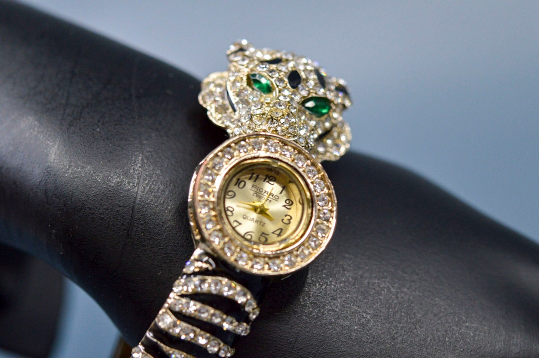 Figaro Couture Gold Tone With Crystals Womens Fashion Cuff Watch Etsy