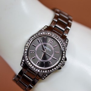 Dark gray tone with crystals, womens wrist watch