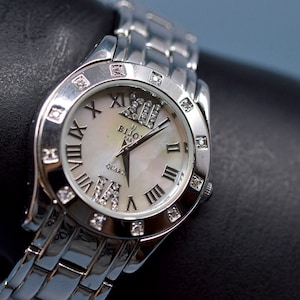 Bijou , silver tone, mop dial, womens, , quartz wrist watch