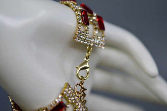 Gold tone with red and colorless crystals, womens… - image 7