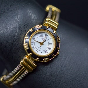 Aanne Klein, gold and black tone, womens, bracelet, fashion, wrist watch