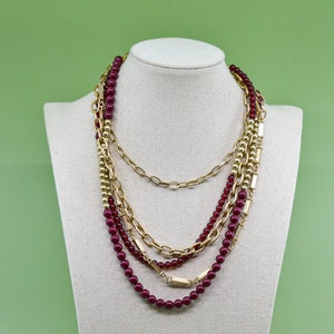 Gold and red tone, womens, beaded, multi strand necklace , 16 inches