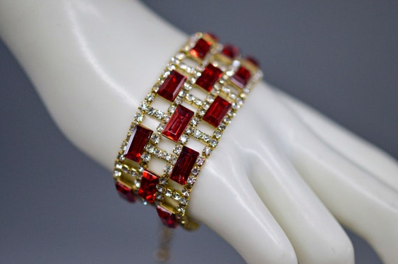 Gold tone with red and colorless crystals, womens… - image 2