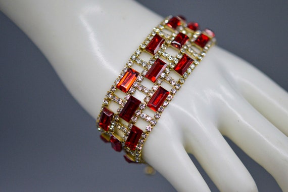 Gold tone with red and colorless crystals, womens… - image 1