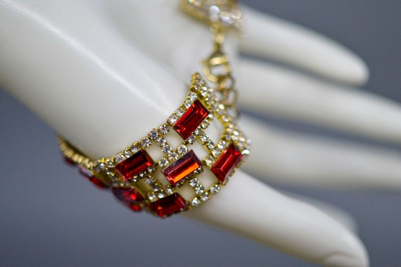Gold tone with red and colorless crystals, womens… - image 6