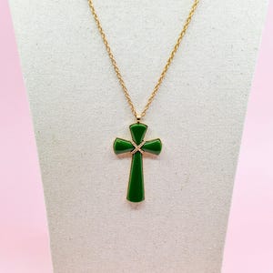 Avon , gold and green tone, women&#39;s cross necklace