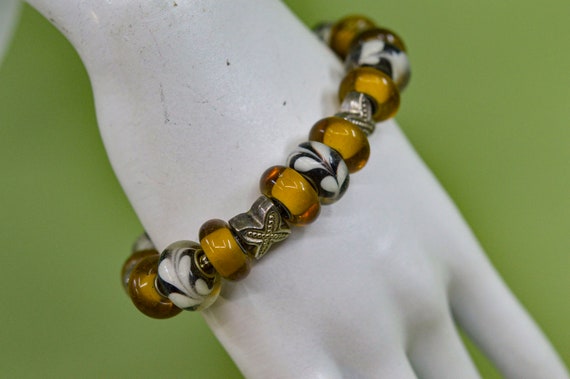 Yellow and silver tone, womens, beaded , charm br… - image 2