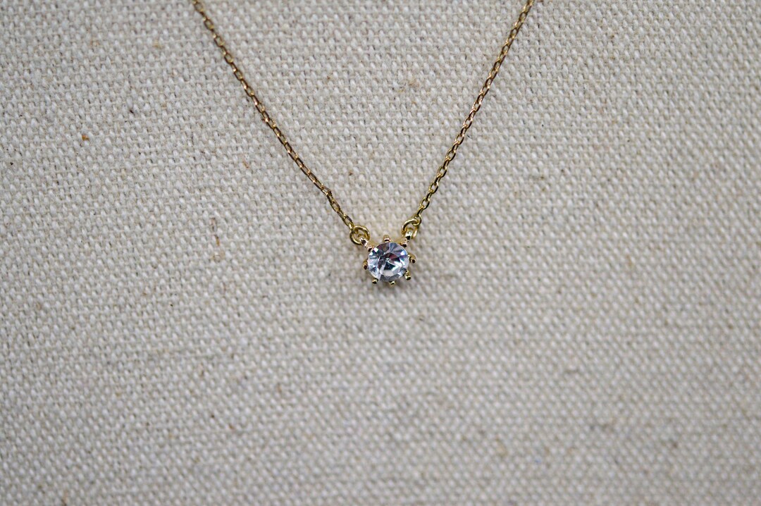 Gold Tone With Small Crystal , Pendant Necklace 16 Inches Long Etsy