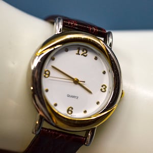 Silver and gold tone, white dial, womens , quartz watch