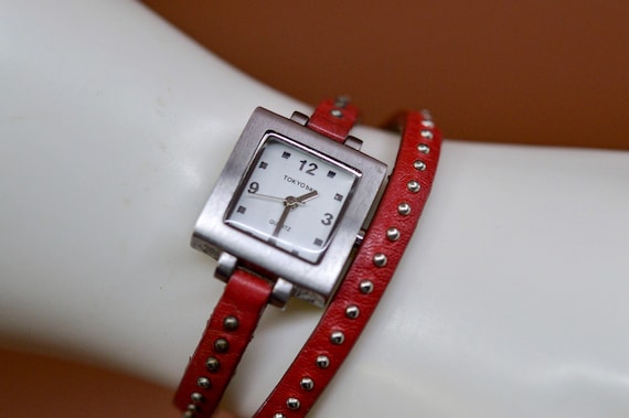Tokyo Bay, silver tone with white dial, red , wra… - image 1