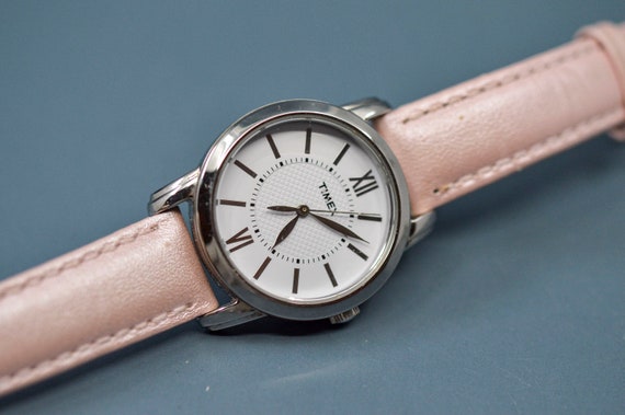 Timex, silver tone with white dial, pink bracelet… - image 3