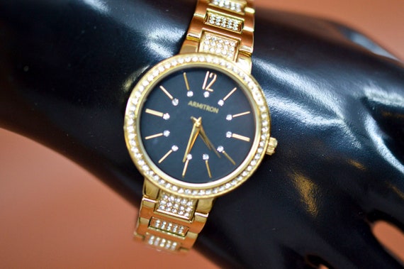 Armitron, Gold Tone With Crystals, Black Dial, Womens, Watch  display picture 2
