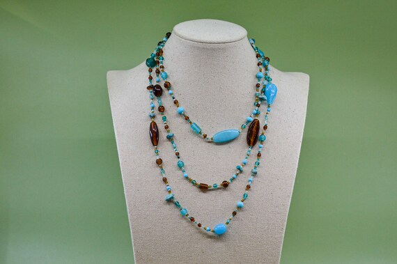 Blue tone, glaass beads, womens, fashion, long ne… - image 1