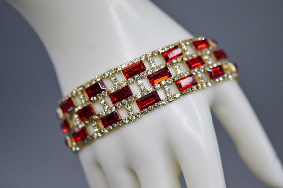 Gold tone with red and colorless crystals, womens… - image 3