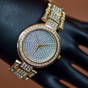 Strada ,gold tone with crystals, womens, fashion watch