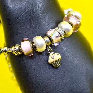 Silver tone with pink and white beads, womens, fashion charm bracelet