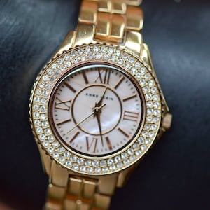 Anne Klein , gold tone with crystals, womens wrist watch