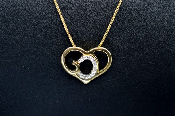 Gold tone, with heart pendant with crystals, wome… - image 3