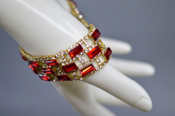 Gold tone with red and colorless crystals, womens… - image 5