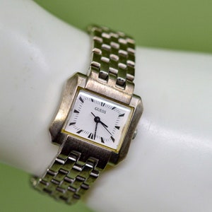 Guess, steel tone with white dial, womens, quartz wrist watch
