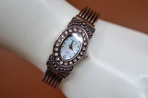 Studio Time silver tone womens fashion quartz cuff watch