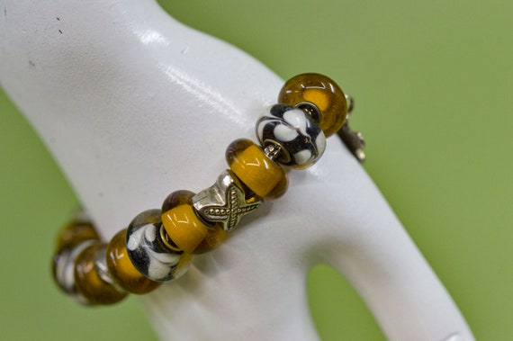 Yellow and silver tone, womens, beaded , charm br… - image 6