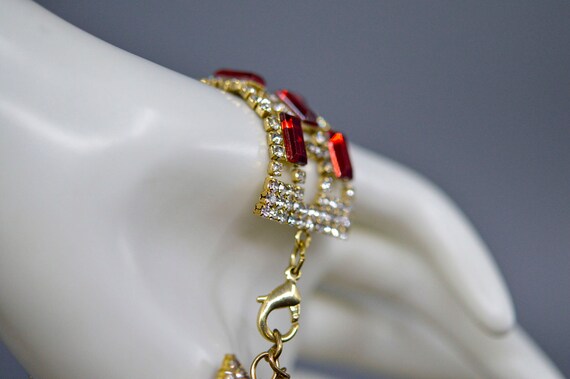 Gold tone with red and colorless crystals, womens… - image 8