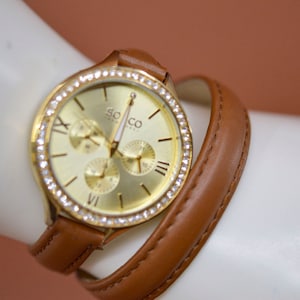 So  & Co Company, gold tone with crystals, wrap around bracelet, womens watch