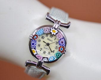 Venise, ton argent avec bracelet bleu, montre pour femme