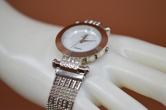 Silver tone with crystals, mop dial, womens watch - image 2