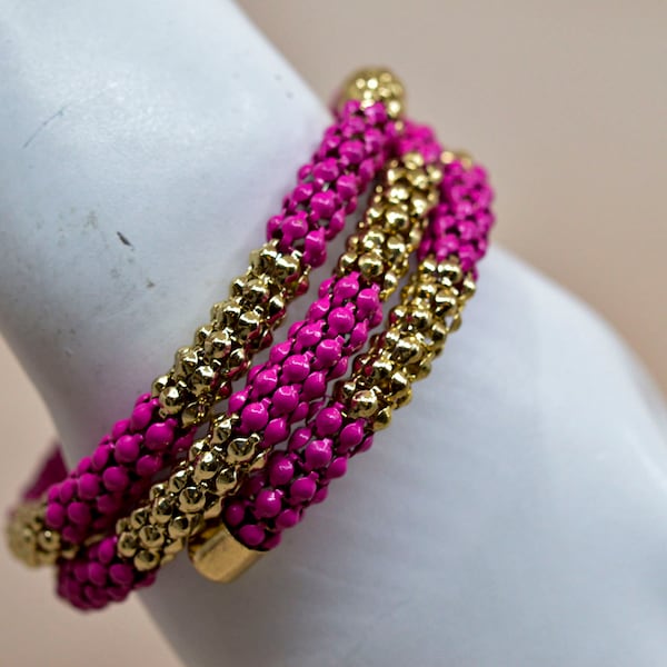 Pink and gold tone, womens, adjustable bracelet