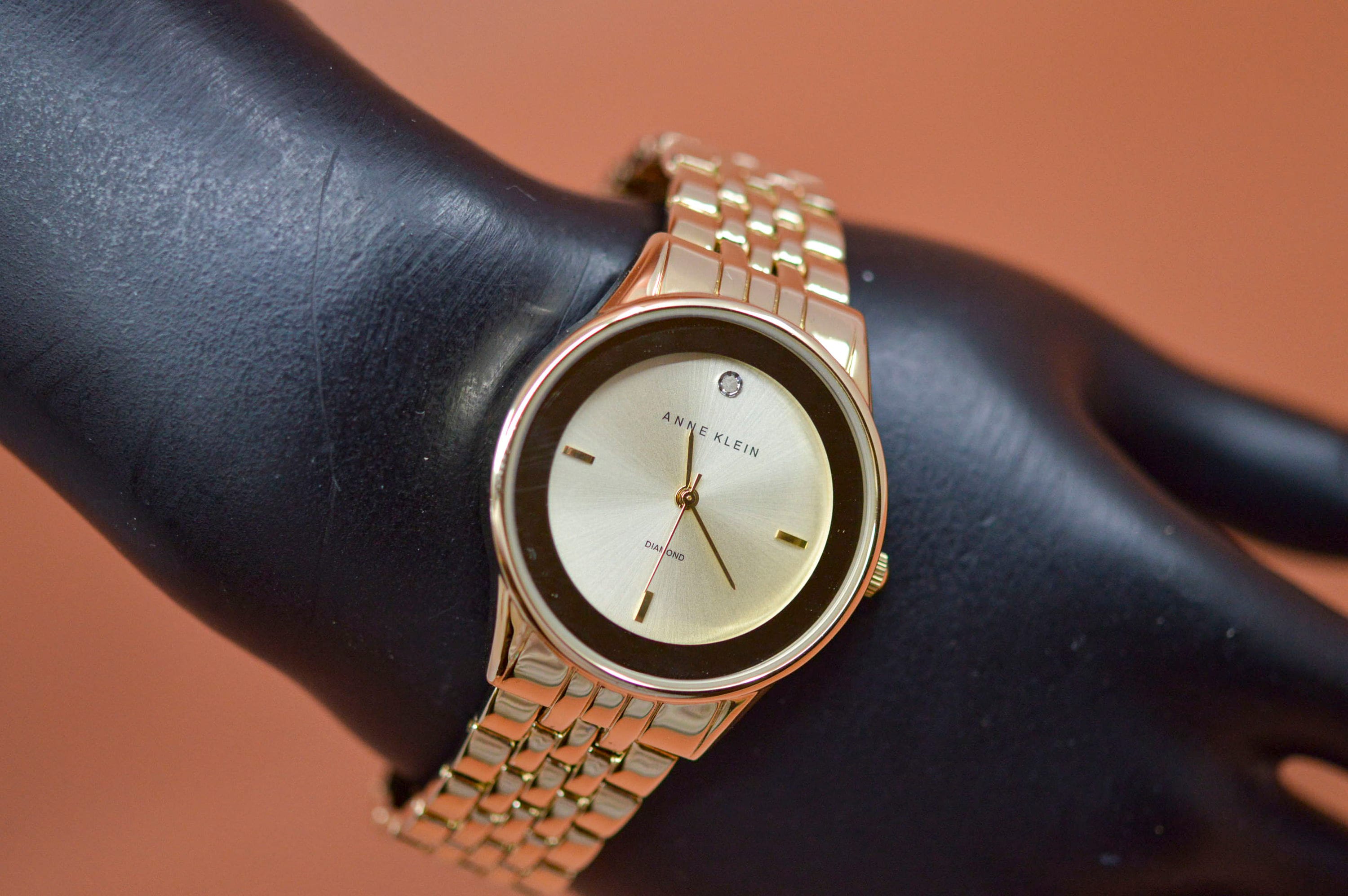Vintage Anne Klein AK Watch Gold & Maroon Bracelet Rectangular Case Mesh Bracelet Watch Rose Gold-Tone | Anne Klein main image 2