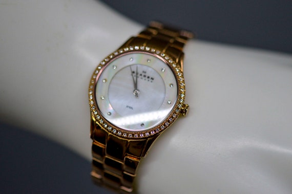 Skagen Dinamarca tono dorado con cristales esfera de fregona reloj de pulsera para mujer Etsy Mexico
