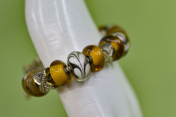 Yellow and silver tone, womens, beaded , charm br… - image 3