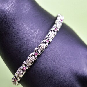 Silver tone with pink crystals, womens, fashion bracelet
