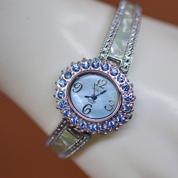 Spada , silver and blue tone with crystals, womens fashion watch